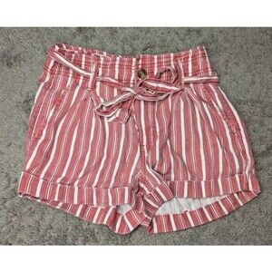 American Eagle High rise Paperbag Shorts Red White Stripe Women’s Size 2